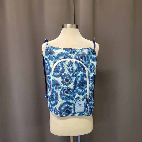 Novo Nordisk Drawstring Backpack Blue Floral Tie Dye‎ Front Pocket One Size